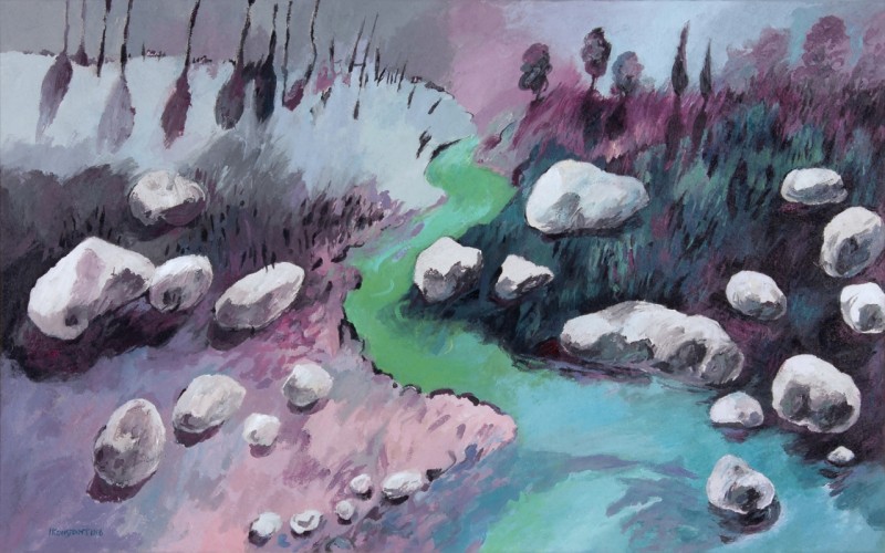Λευκά βράχια, ακρυλικό σε καμβά, 75X120 εκ.